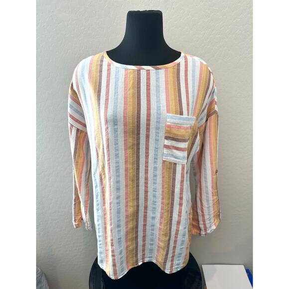 SOFT SURROUNDINGS | Striped Gauze Top Coastal Multicolor | Size Medium - Picture 2 of 6
